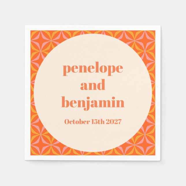 Mid Century Modern Orange Custom Wedding  Napkin (Front)