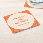Mid Century Modern Orange Custom Wedding  Square Paper Coaster<br><div class="desc">MidCentury Modern Orange Retro Typography Custom Wedding Square Paper Coaster</div>
