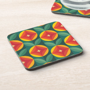 Mid Century Modern Orange Floral Pattern Coaster