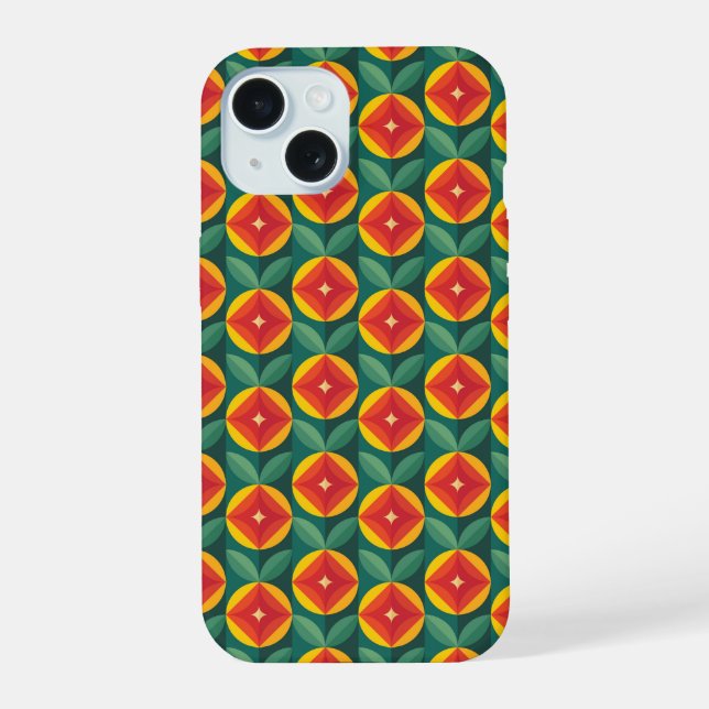 Mid Century Modern Orange Floral Pattern iPhone 15 Case (Back)