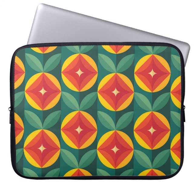 Mid Century Modern Orange Floral Pattern Laptop Sleeve (Front)