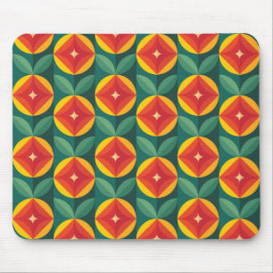 Mid Century Modern Orange Floral Pattern Mouse Mat