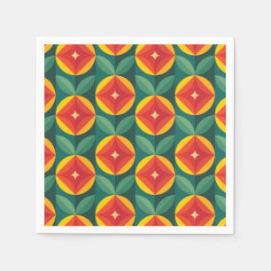 Mid Century Modern Orange Floral Pattern Napkin