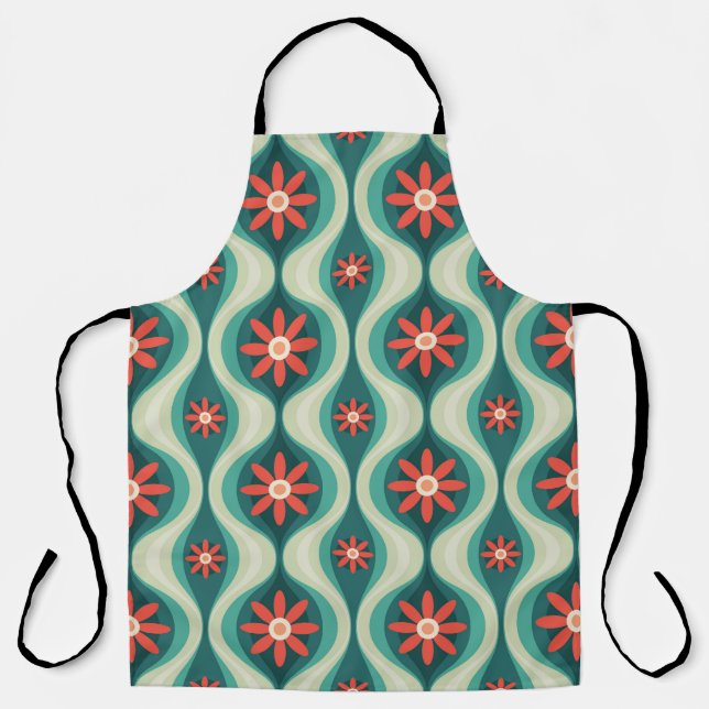 Mid-Century Modern: Orange Flowers Abstract Apron (Front)