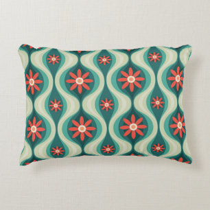 Mid-Century Modern: Orange Flowers Abstract Decorative Cushion