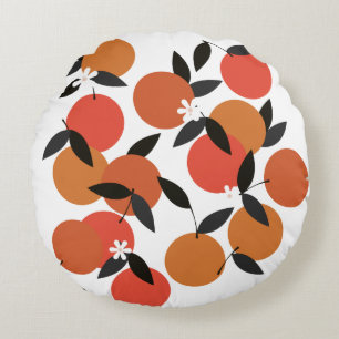 Mid Century Modern Orange Fruit  Round Cushion