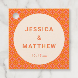 Mid Century Modern Orange Geometric Custom Wedding Favour Tags