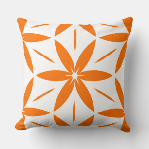 Mid-Century Modern Orange Geometric Floral Cushion