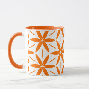 Mid-Century Modern Orange Geometric Floral Mug