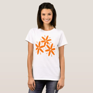 Mid-Century Modern Orange Geometric Floral T-Shirt