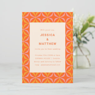 Mid Century Modern Orange Geometric Unique Wedding Invitation