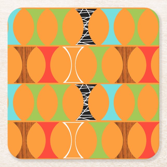 Mid Century Modern Orange Hard Paper Coasters (Front)