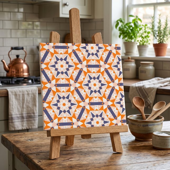 Mid Century Modern Orange Navy Blue Geometric Star Tile (Creator Uploaded)