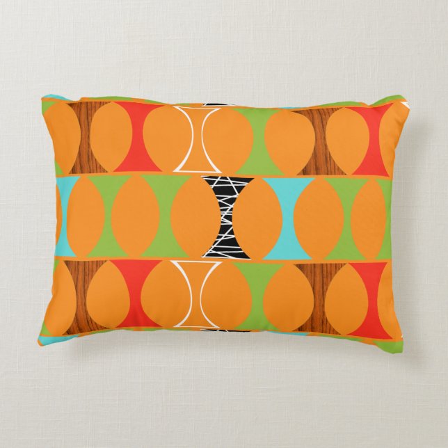 Mid Century Modern Orange Pattern Accent Pillow (Back)