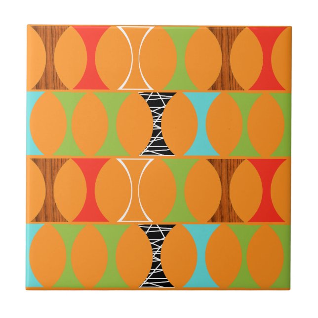 Mid Century Modern Orange Pattern Ceramic Tile (Front)