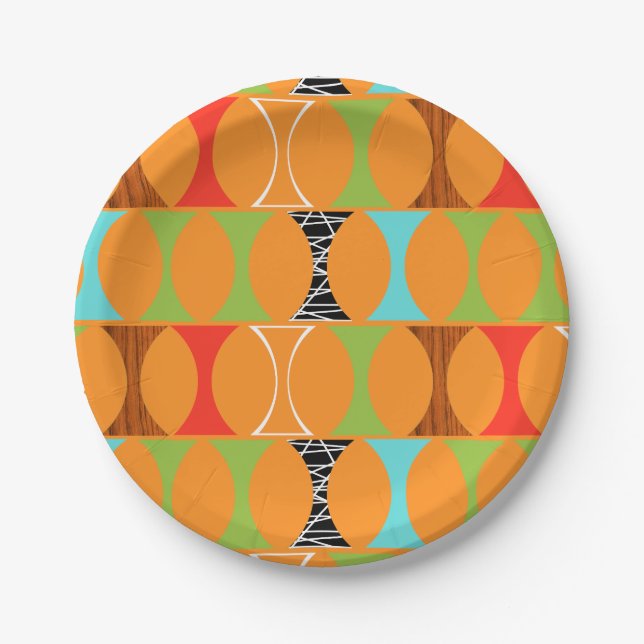 Mid Century Modern Orange Pattern Paper Plates (Front)