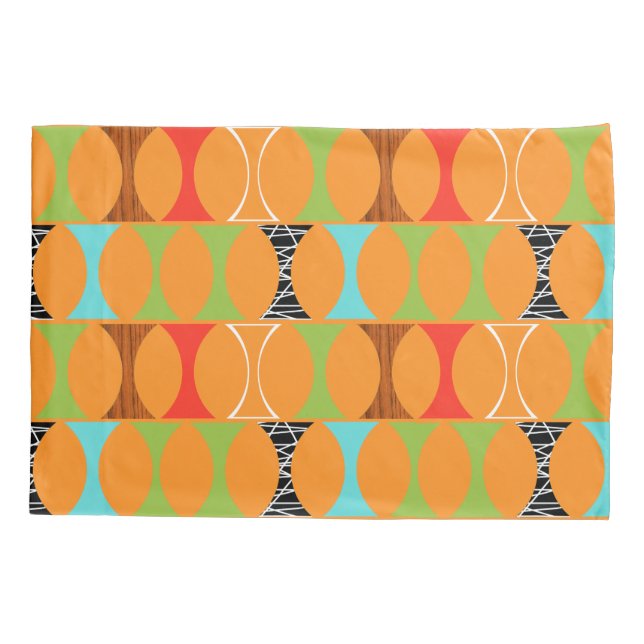 Mid Century Modern Orange Pattern Pillowcase (Back)