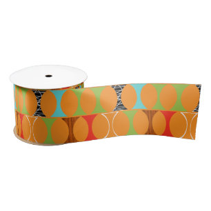 Mid Century Modern Orange Pattern Satin Ribbon