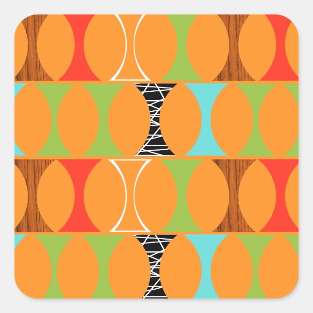 Mid Century Modern Orange Pattern Square Stickers (Front)