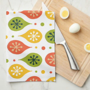 Mid Century Modern orange red rain drops asterisk Tea Towel