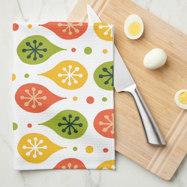 Mid Century Modern orange red rain drops asterisk Tea Towel (Quarter Fold)