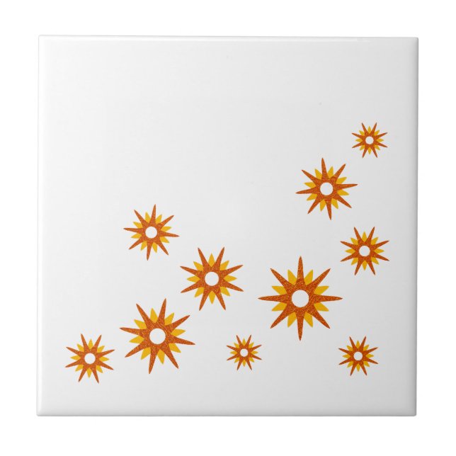 Mid-Century Modern Orange Starburst Design Tile (Front)