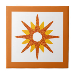 Mid-Century Modern Orange Starburst Design Tile