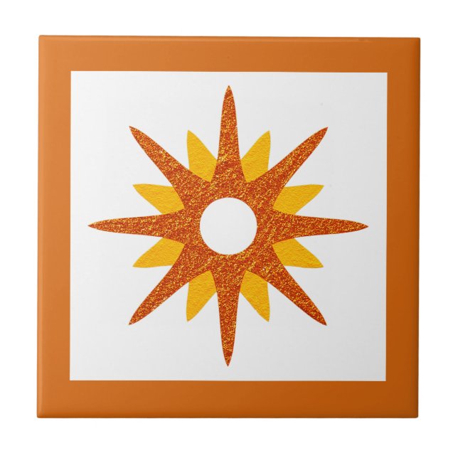 Mid-Century Modern Orange Starburst Design Tile (Front)