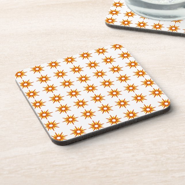 Mid-Century Modern Orange Starburst Pattern Coaster (Left Side)