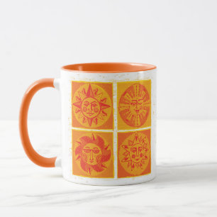 Mid Century Modern Orange Sun Faces Mug
