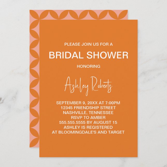 Mid-Century Modern Orange Sun Mod Bridal Shower Invitation (Front/Back)