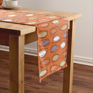 Mid Century Modern Ovals Scribbles Orange Short Table Runner