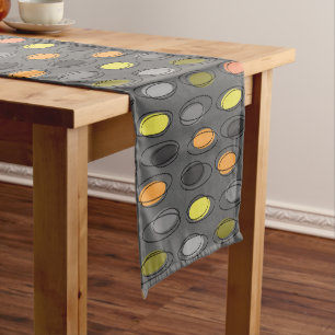 Mid Century Modern Ovals Scribbles Slate Grey Short Table Runner