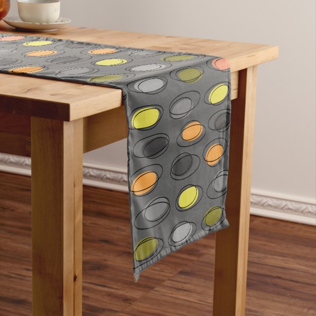 Mid Century Modern Ovals Scribbles Slate Grey Short Table Runner (In Situ)