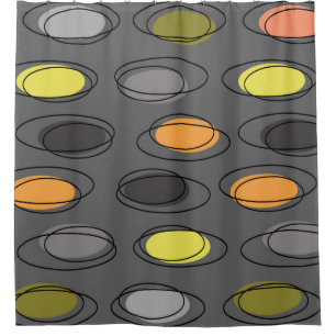 Mid Century Modern Ovals Scribbles Slate Grey Shower Curtain