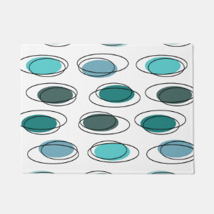Mid Century Modern Ovals Scribbles Turquoise Doormat