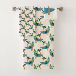 Mid Century Modern Palm Oasis Bath Towel Set