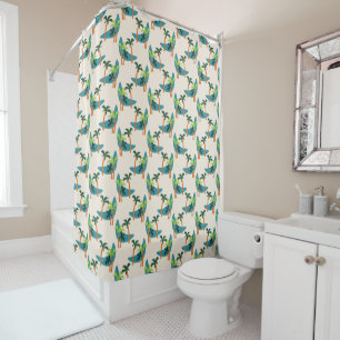 Mid Century Modern Palm Oasis Pattern Shower Curtain