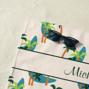 Mid Century Modern Palm Oasis Personalised Name Beach Towel
