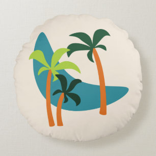 Mid Century Modern Palm Oasis Round Cushion