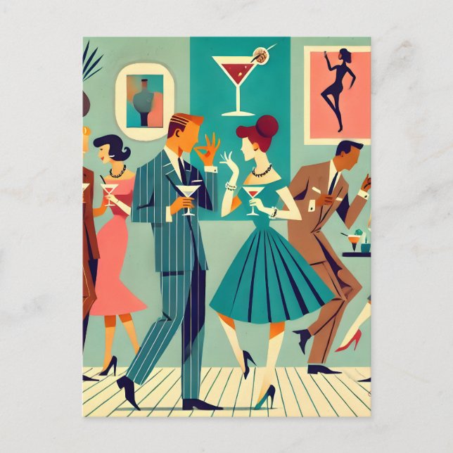 Mid Century Modern Party The Martini Dance Postcard (Front)