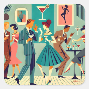 Mid Century Modern Party The Martini Dance Square Sticker