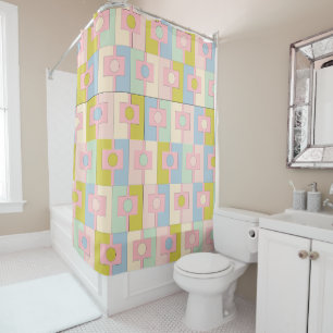 Mid Century Modern Pastel Rektangel Geometric Shower Curtain