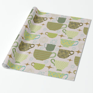 Mid Century Modern Pastel Teacup  Wrapping Paper