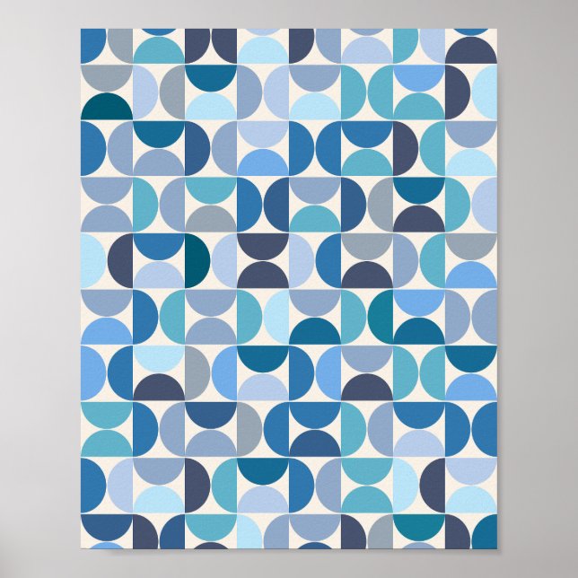 Mid Century Modern Pattern Blue Poster (Front)