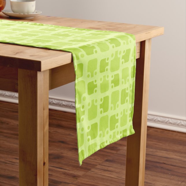 Mid Century Modern Pattern Chartreuse Short Table Runner (In Situ)