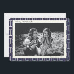 Mid Century Modern Pattern in Blue Hanukkah Photo Holiday Card<br><div class="desc">Trendy,  modern,  and simple retro mid century modern lines pattern in blue and white for Hanukkah,  personalised with your name and photo.</div>