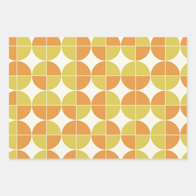Mid century modern  pattern in orange and yellow  wrapping paper sheet (Front)