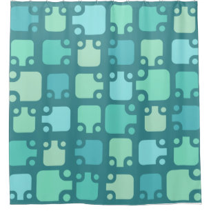 Mid Century Modern Pattern Ocean Blue Shower Curtain