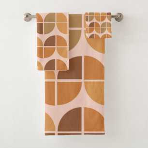  Mid Century Modern Pattern orange brown  Bath Towel Set
